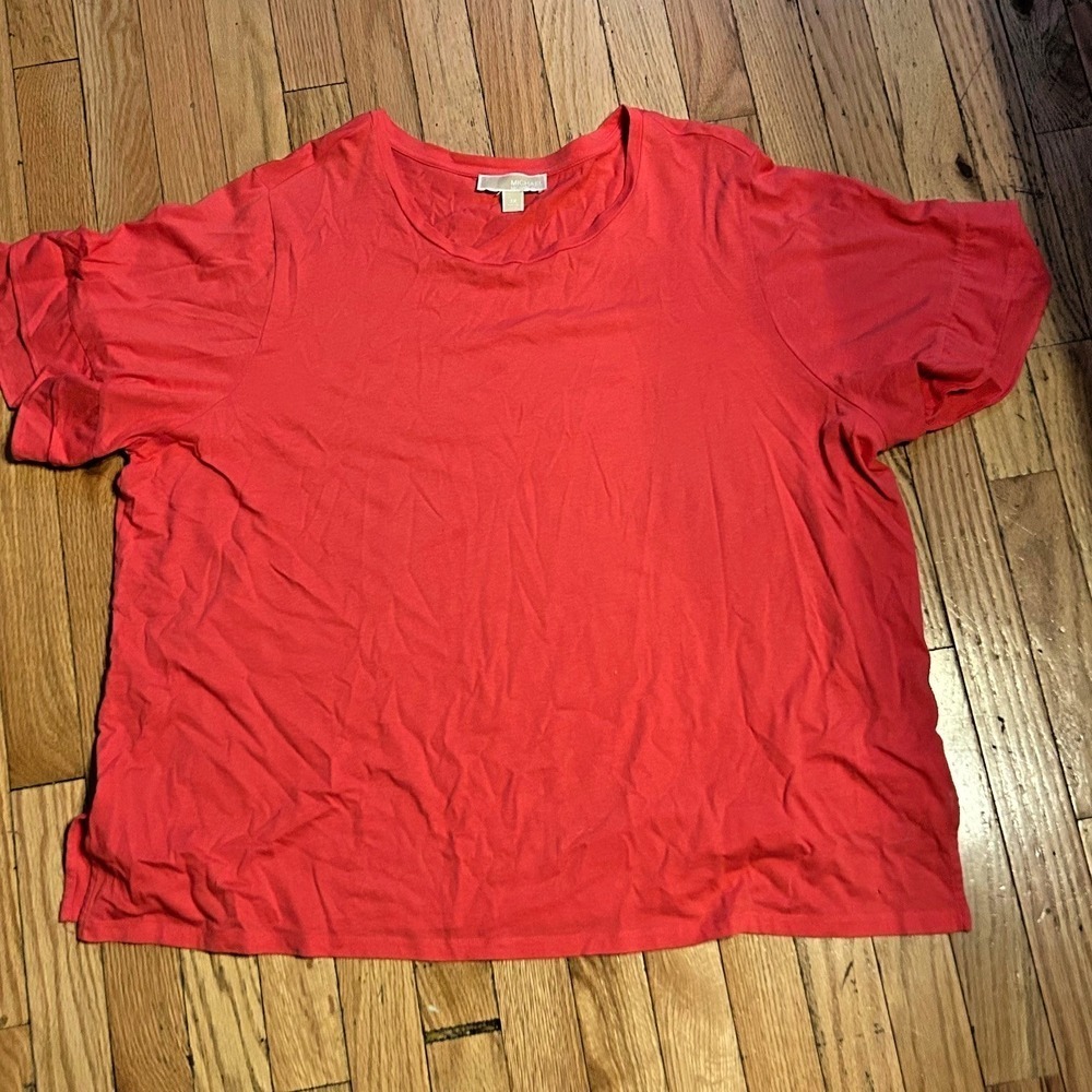 Michael Michael Kors Womens Plus Size Pink T Shirt Ruffle Sleeves Size 3X T41-15